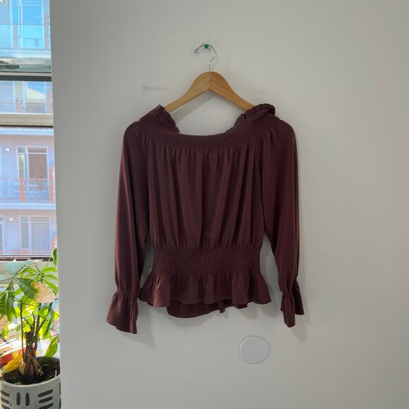 Express Purple Smocked Off the Shoulder Long Sleeve Top Size Medium - Picture 5 of 5